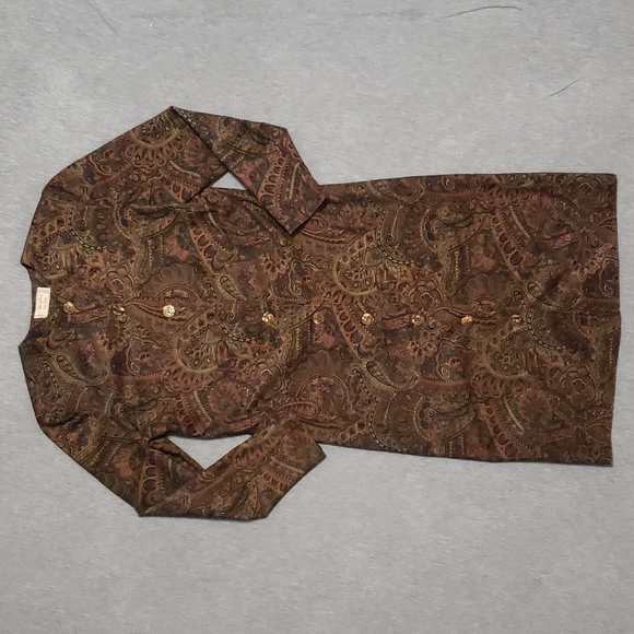 Vintage Hand Made Earthy Paisley Button Up Winter Long Sleeved Midi Sheath Dress - Picture 8 of 11